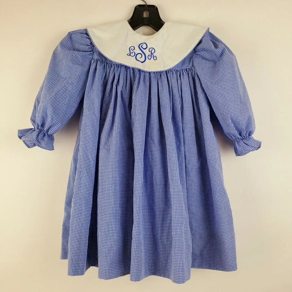 Amanda Remembered Blue Gingham Handmade Dress 2T Embroidered Collar GUC‎